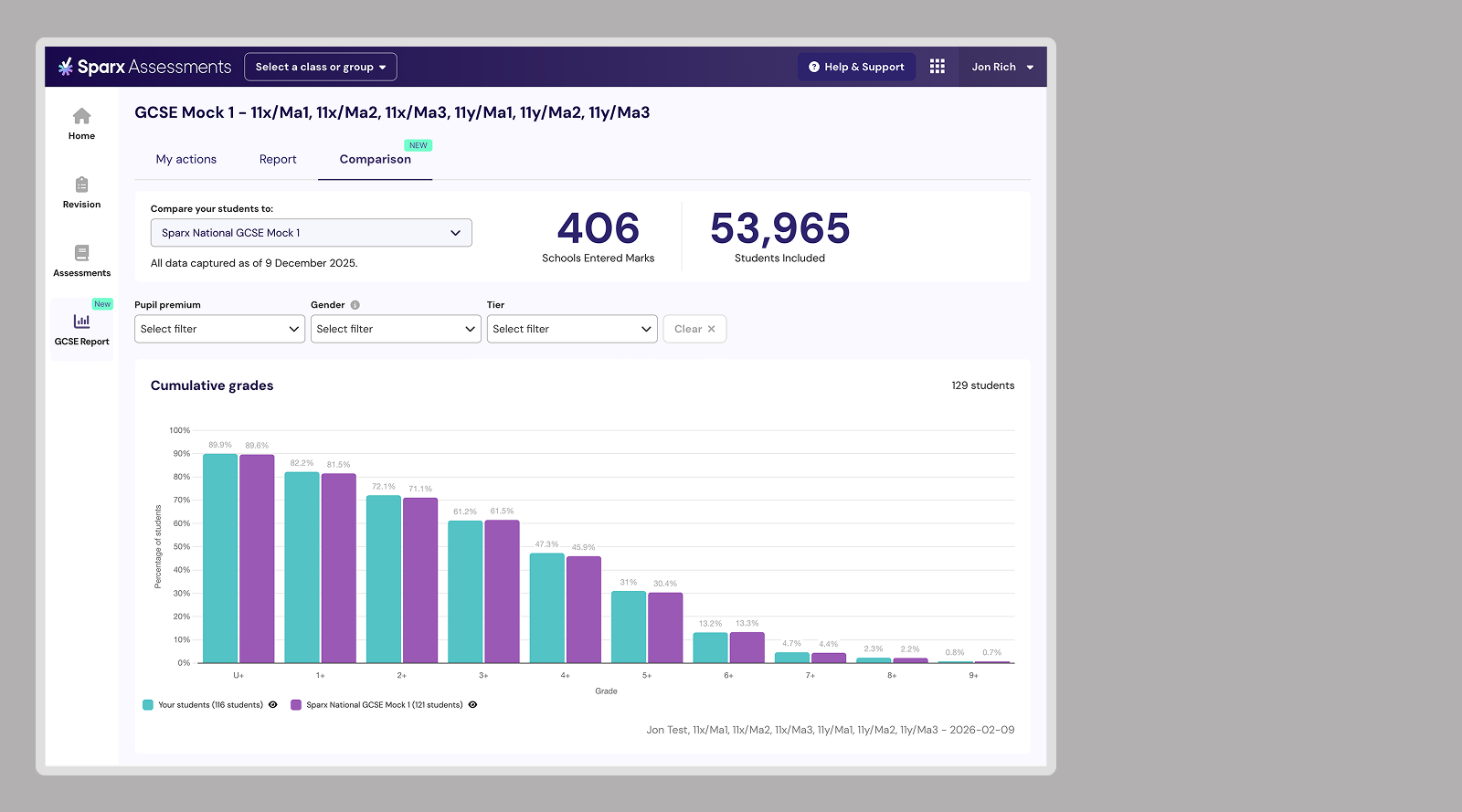 Assessments interface