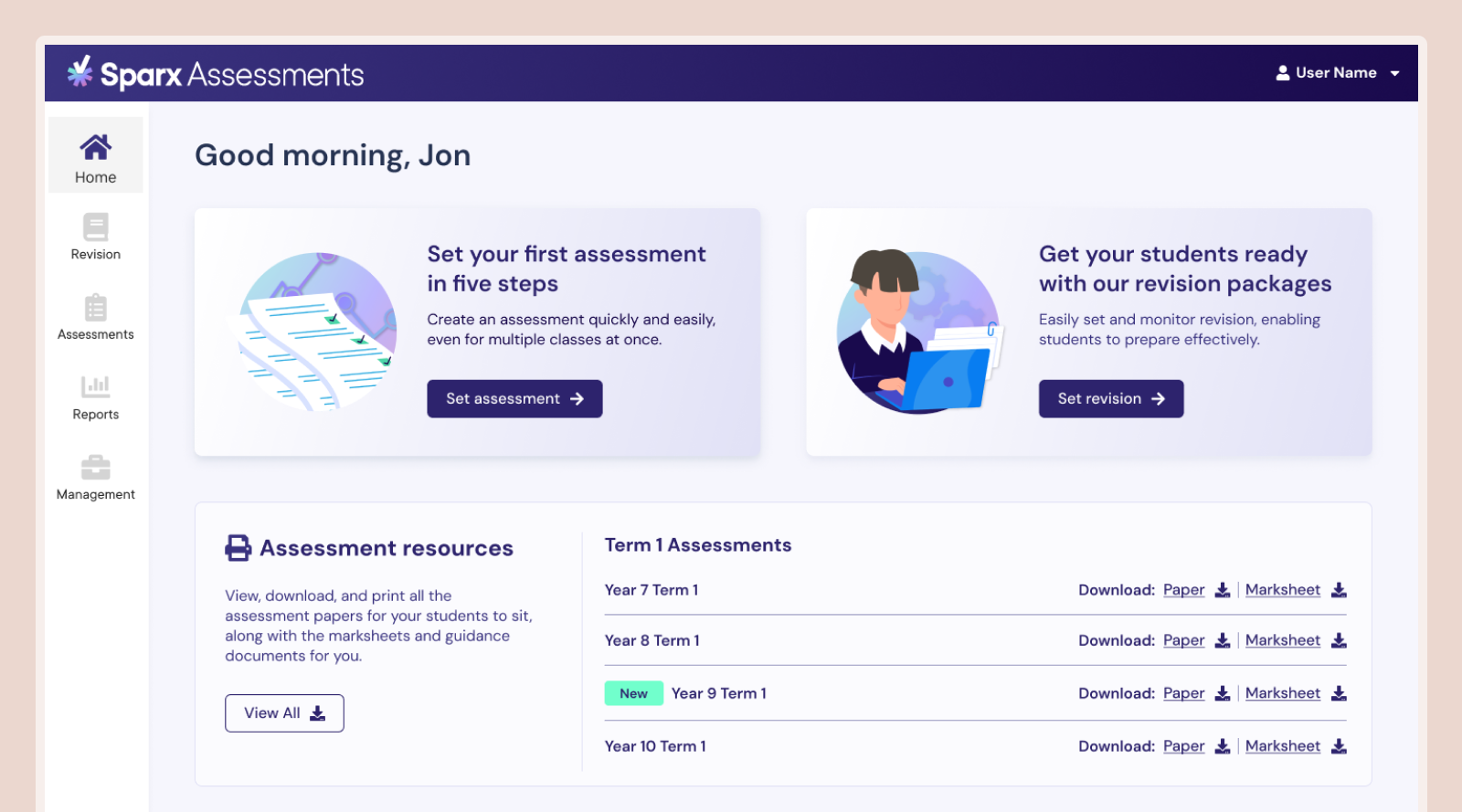 Assessments interface