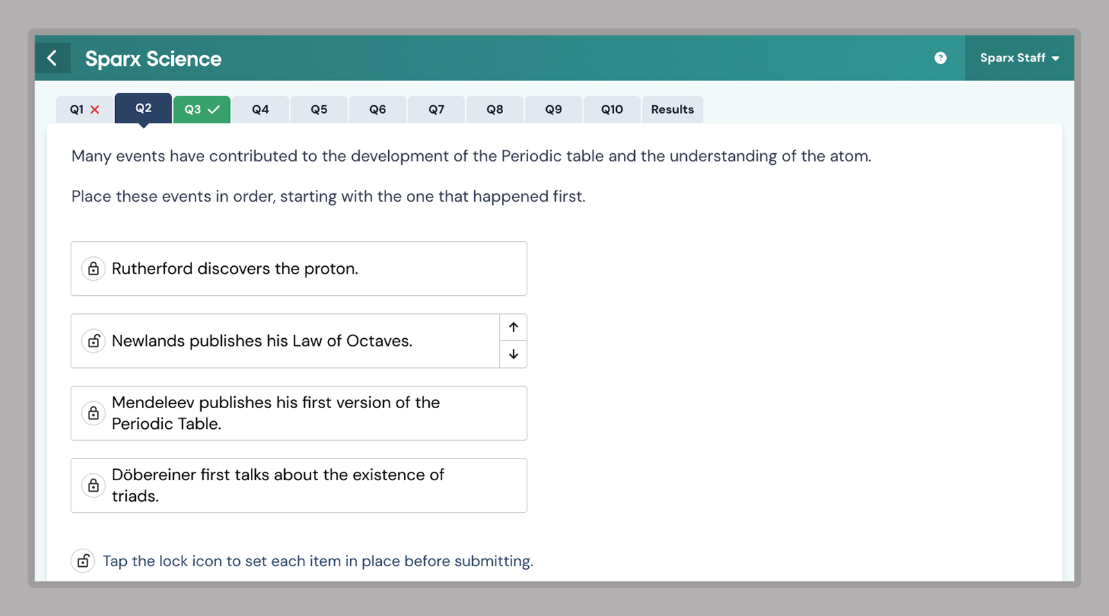 Sparx Science interface